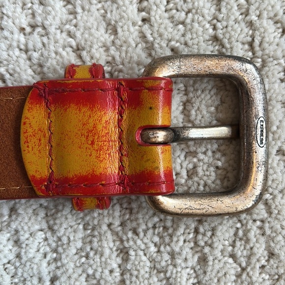 EXPRESS Distressed Red and Yellow Italian Leather Belt M - Picture 5 of 14
